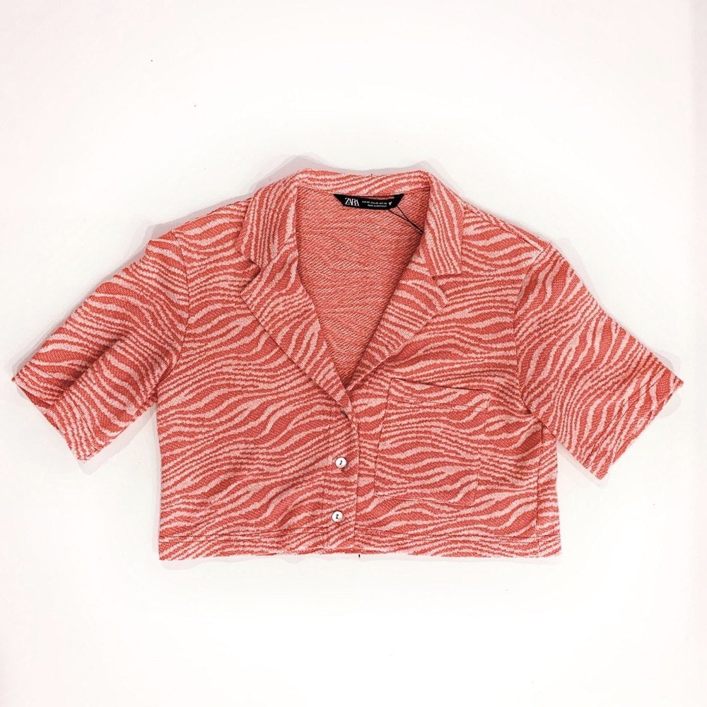 Zara Cropped Jacquard Coral Shirt